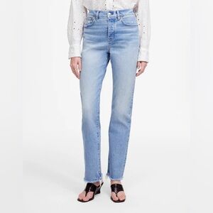 Madewell NWT 90s Straight Jeans Size 31 Raw Hems Hallstead Wash Comfort Stretch